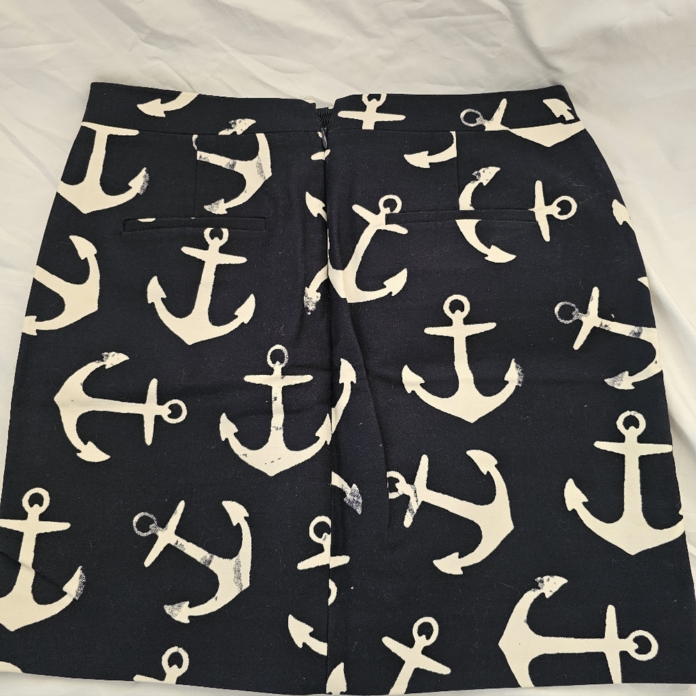 JCrew Nautical Anchor Print Skirt - Navy Blue and White